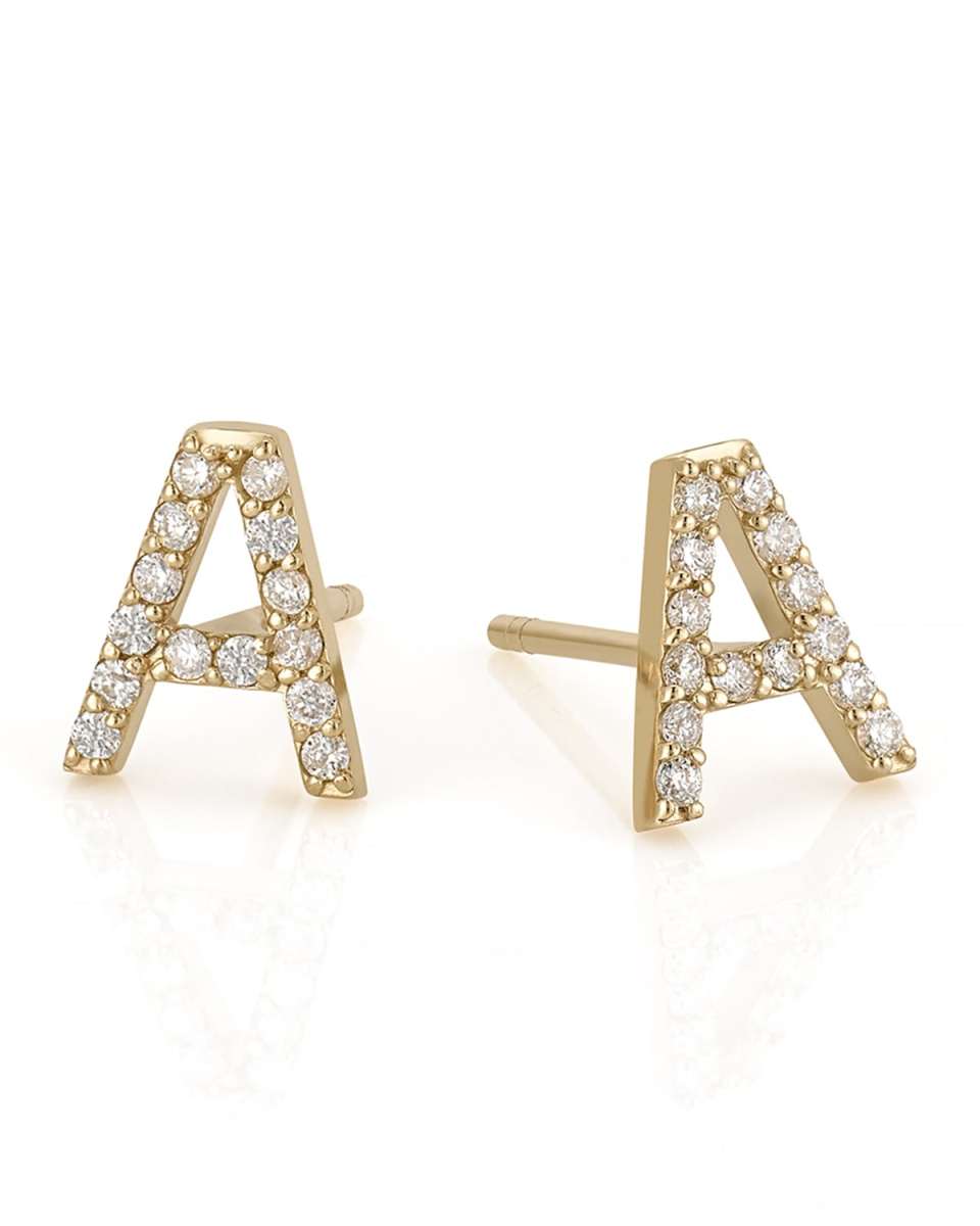 Amelia 14k Gold Diamond Initial Stud Earrings