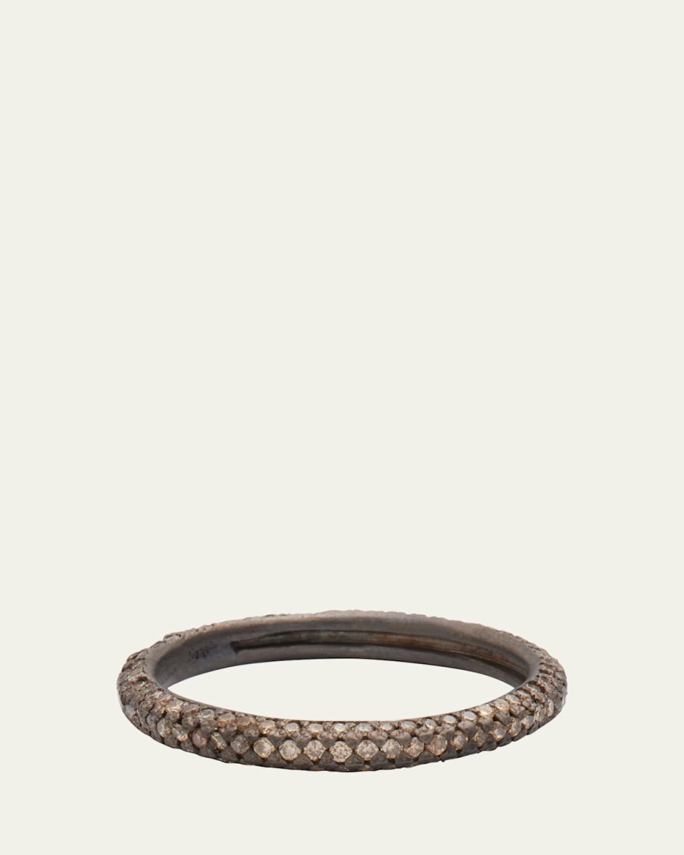 Old World Blackened Band Ring with Champagne Diamonds, Size 6-7