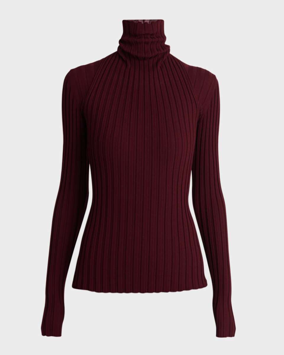 Ribbed Double-Layer Turtleneck Sweater