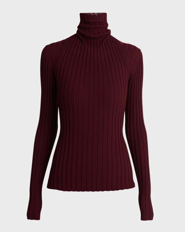 Ribbed Double-Layer Turtleneck Sweater