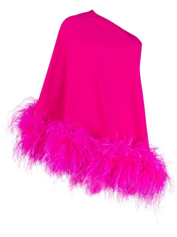 feather-trim one-shoulder dress