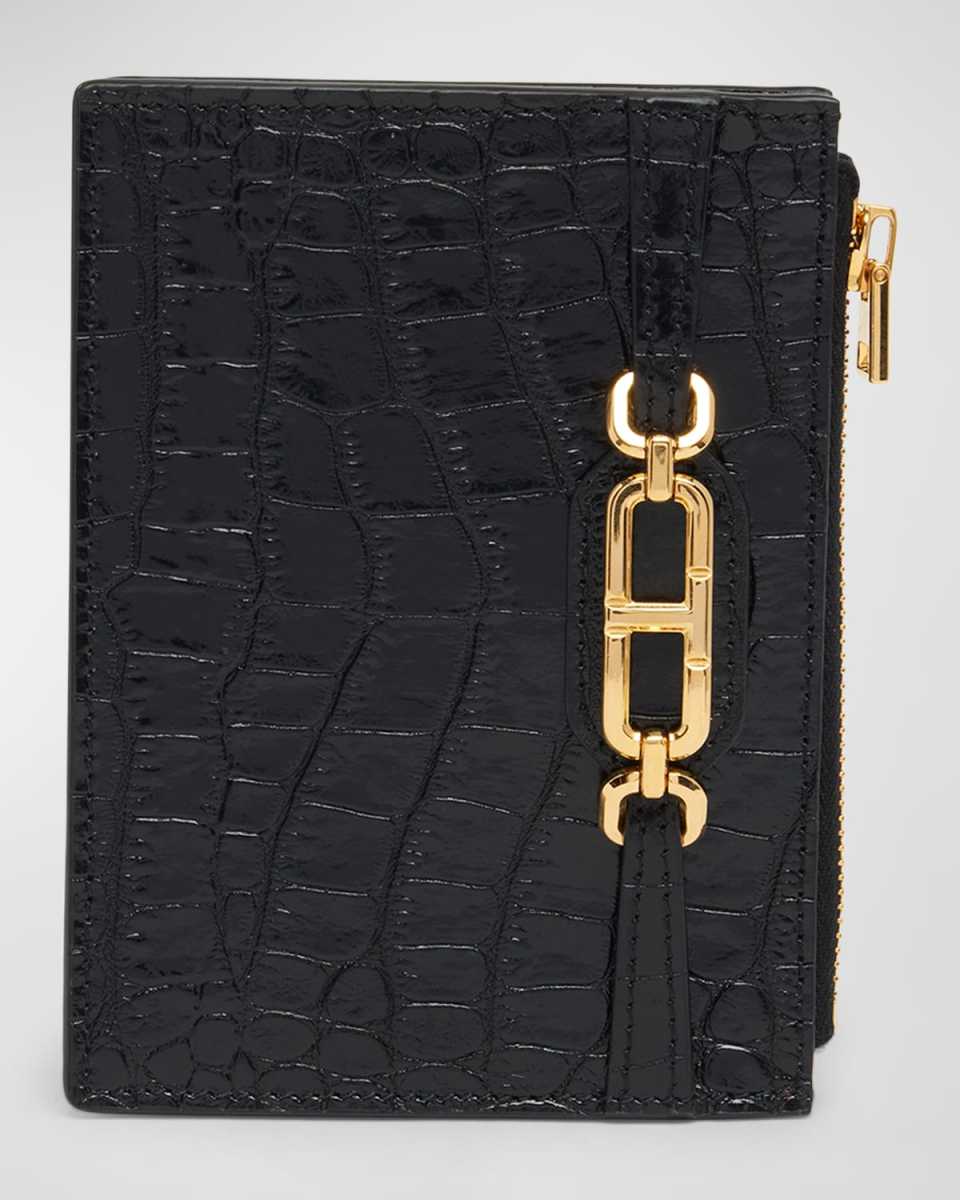 Zip Card Holder in Shiny Croc-Embossed Leather