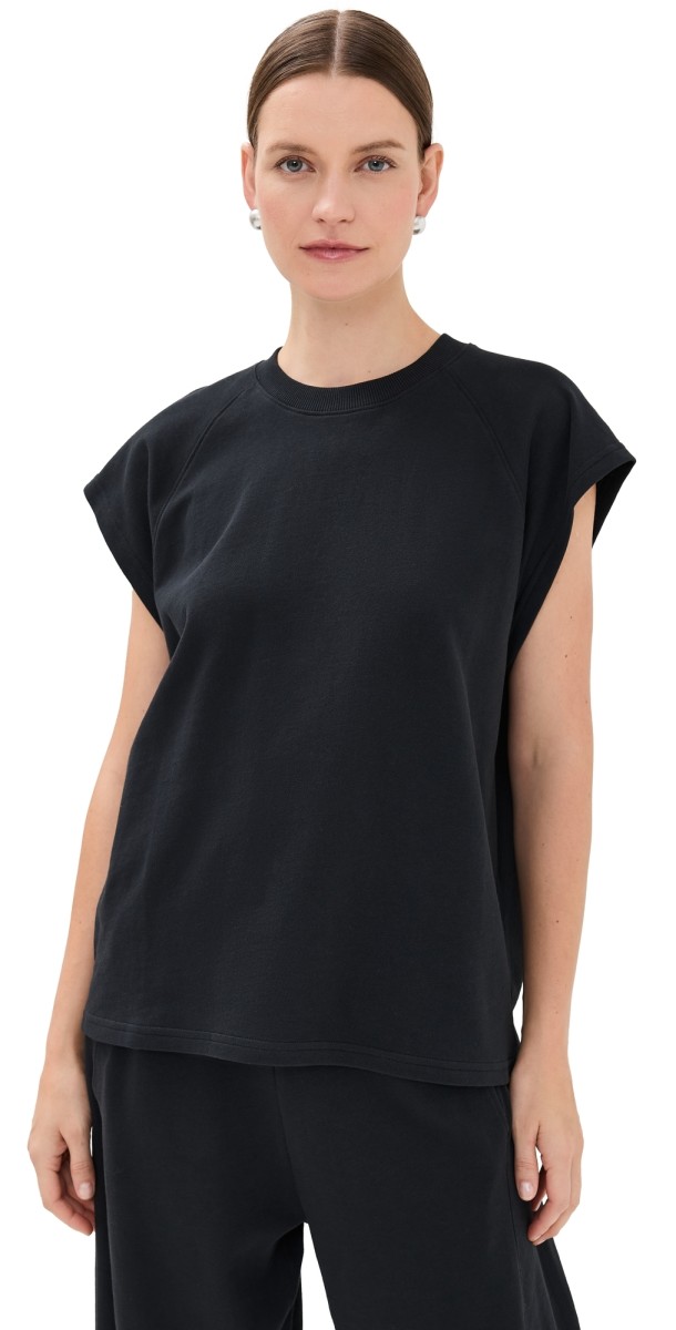 Tibi Summer Sweatshirting Sleeveless Easy Top Black