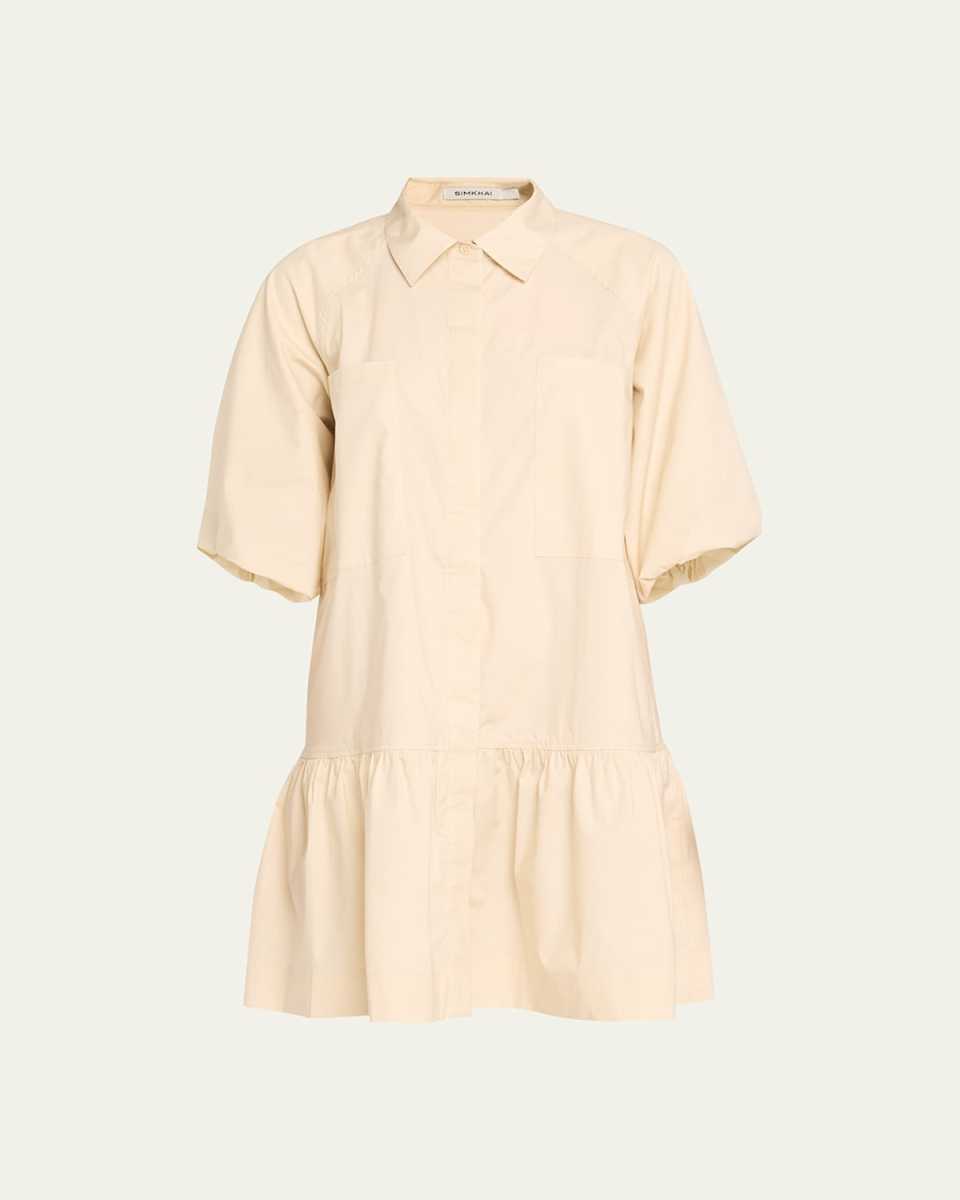 Crissy Puff-Sleeve Cotton Poplin Mini Shirtdress