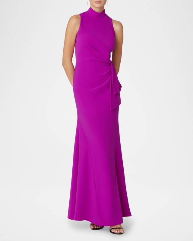 Sleeveless Mock-Neck Crepe Gown