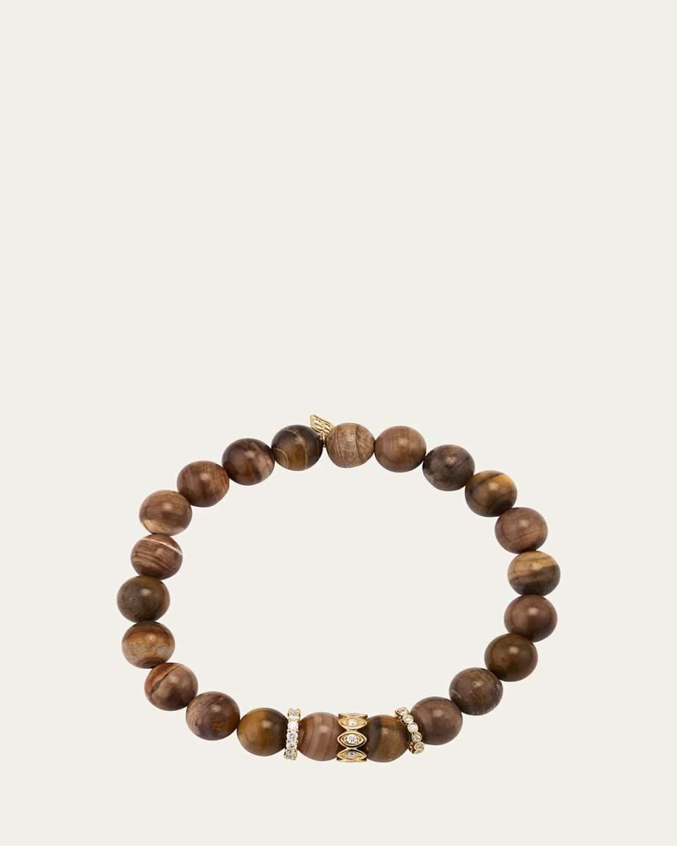 Diamond Rondelle & Petrified Wood Bead Bracelet