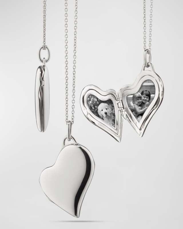 925 Sterling Silver Asymmetrical Heart Slim Locket Necklace