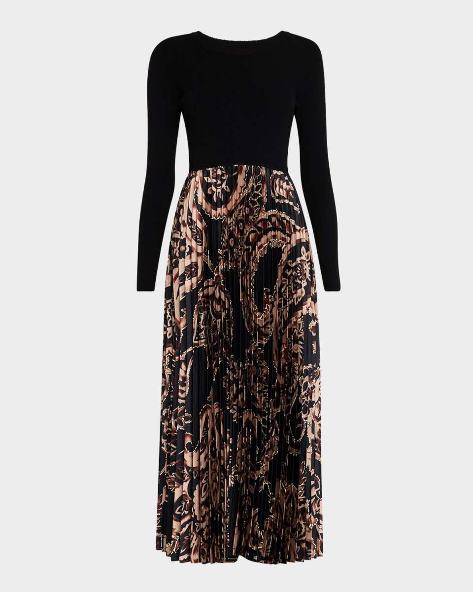 The Mave Pleated Paisley-Print Midi Dress