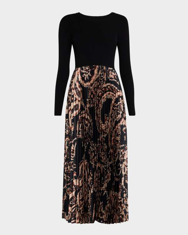 The Mave Pleated Paisley-Print Midi Dress