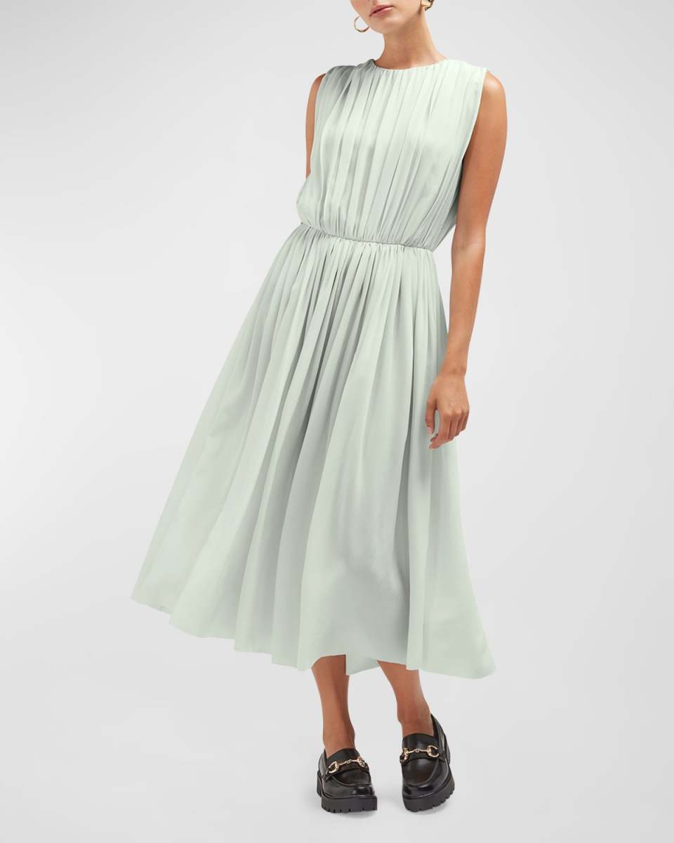 Cala Gathered Organic Silk Georgette Sleeveless Midi Dress