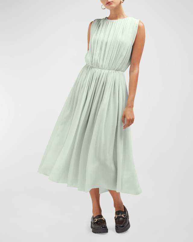 Cala Gathered Organic Silk Georgette Sleeveless Midi Dress