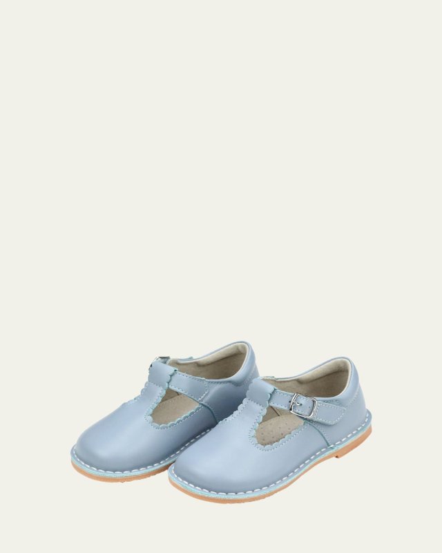Girl's Selina Scalloped Leather T-Strap Mary Jane Flats, Baby/Toddler/