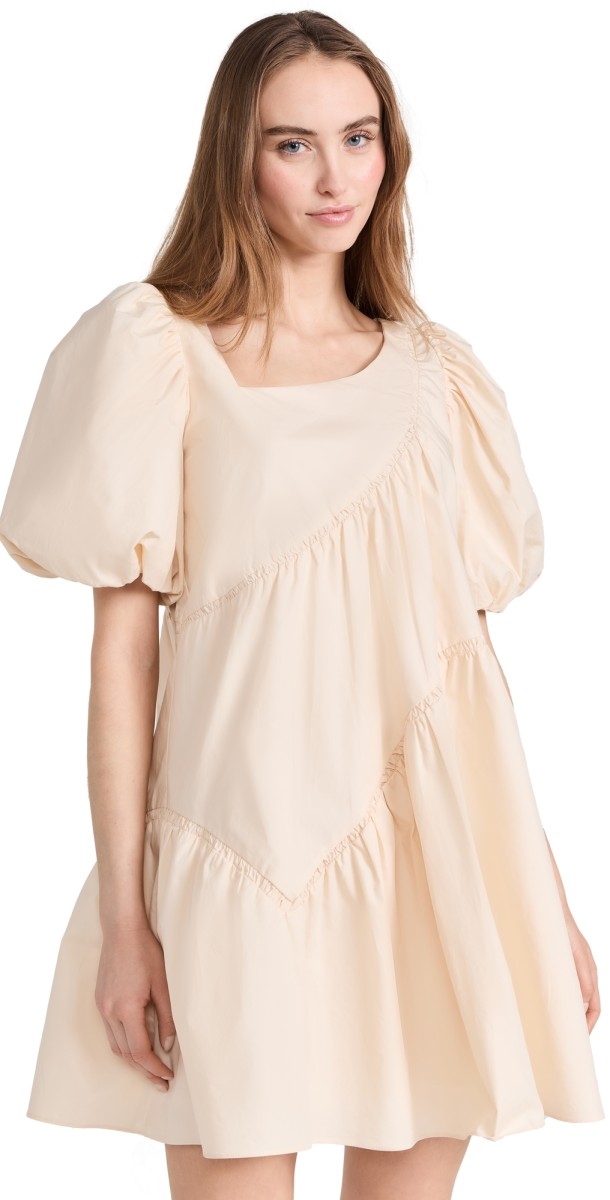 English Factory Asymmetric Poplin Tiered Dress Cream