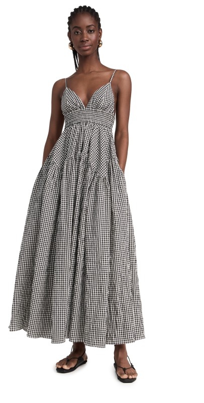 Rosetta Getty Gathered Peplum Camisole Dress Black/Cream
