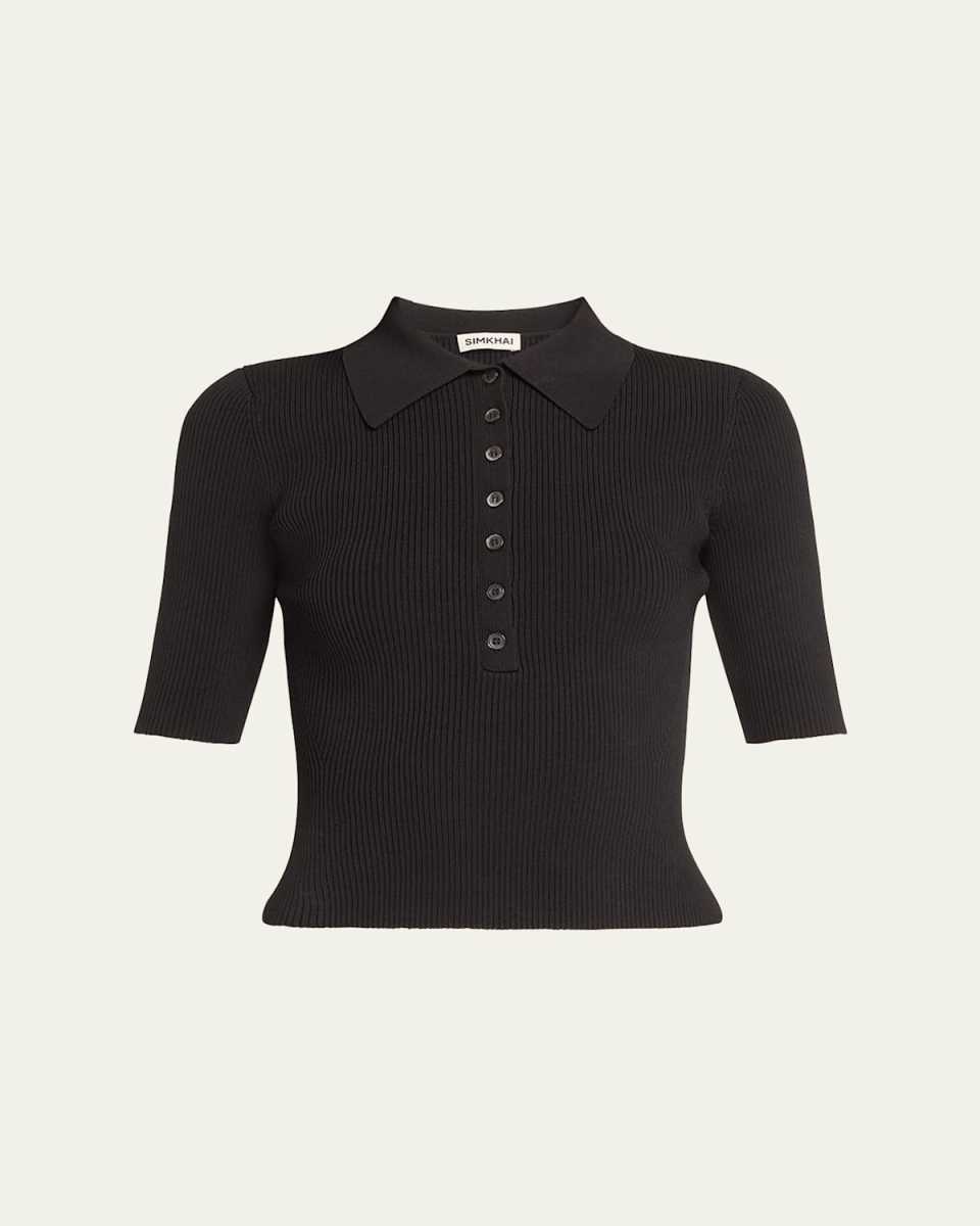 Secily Short-Sleeve Knit Polo Top