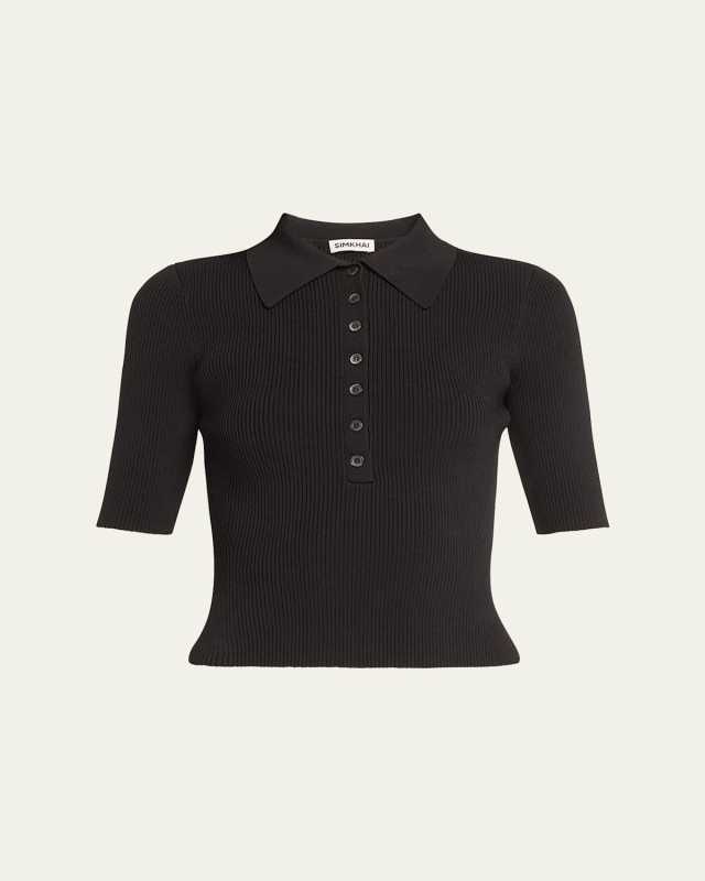 Secily Short-Sleeve Knit Polo Top