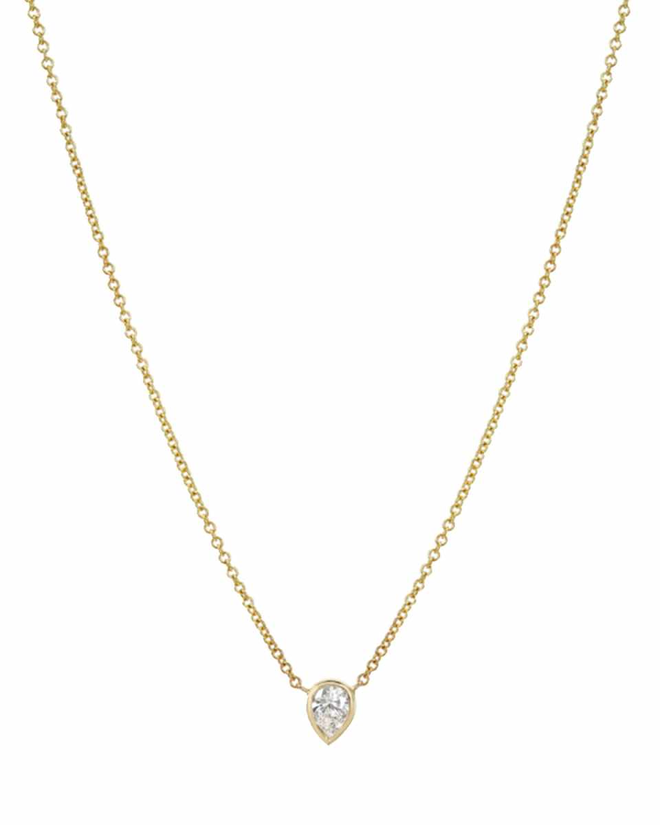 14k Yellow Gold Pear Diamond Bezel Necklace