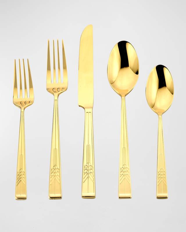 20-Piece Frank Lloyd Wrights Tree of Life Flatware Set, Gold