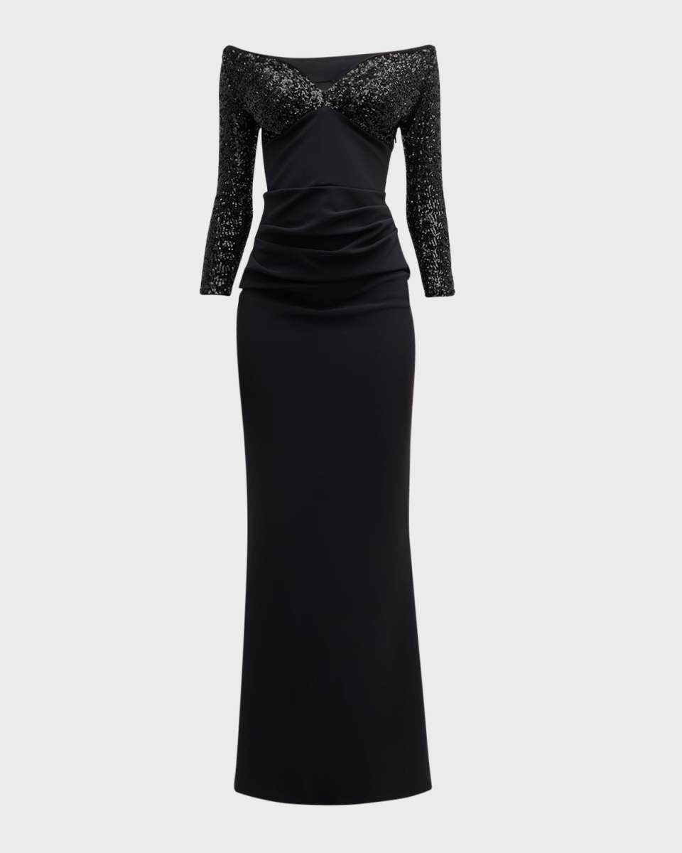 Off-Shoulder Sequin Mermaid Gown