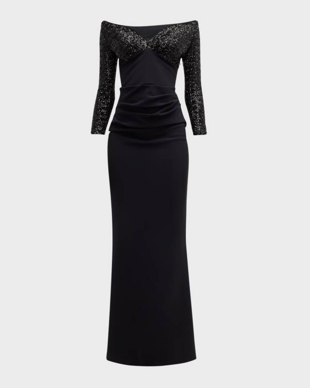 Off-Shoulder Sequin Mermaid Gown