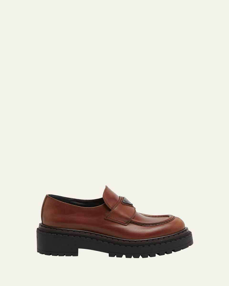 Chocolate Calfskin Platform Loafers