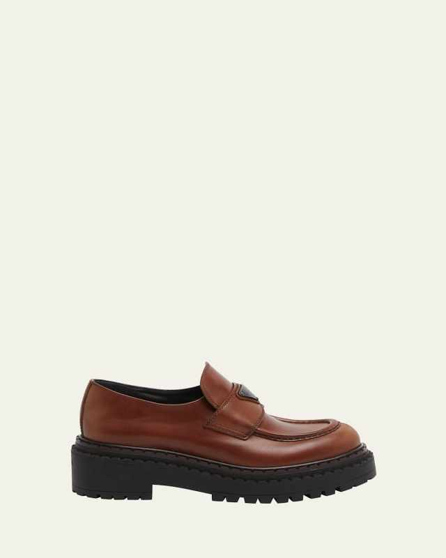 Chocolate Calfskin Platform Loafers