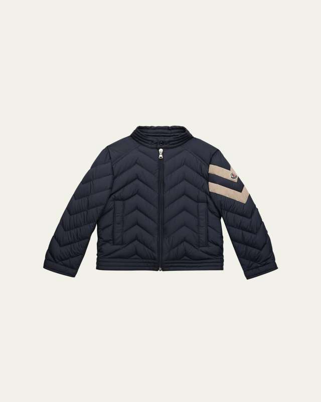 Boy's Otalus Chevron-Print Biker Jacket, Size 4-