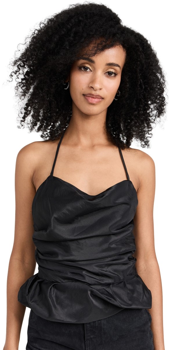 SIMKHAI Hailee Draped Halter Top Black