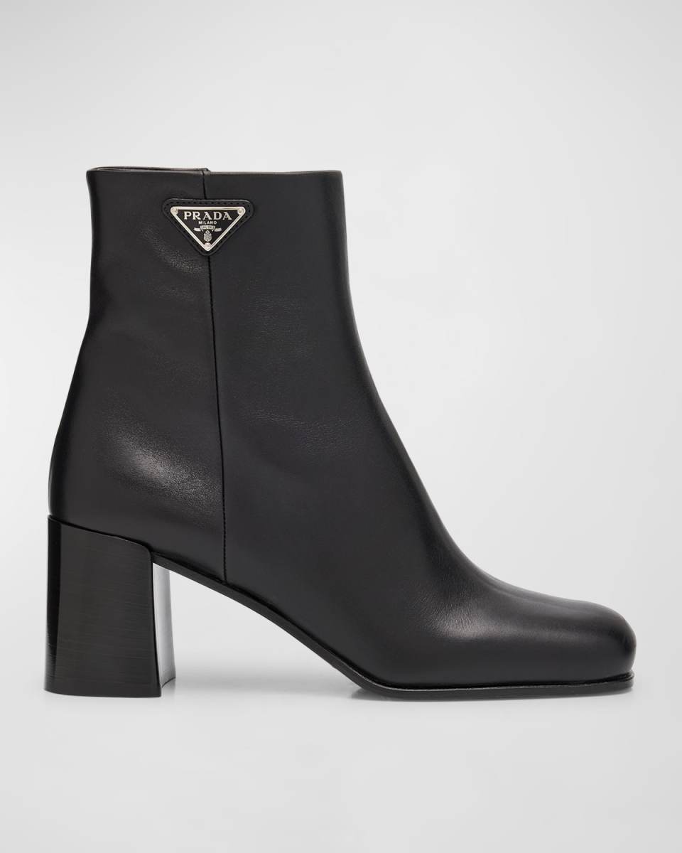 Calfskin Block-Heel Ankle Boots