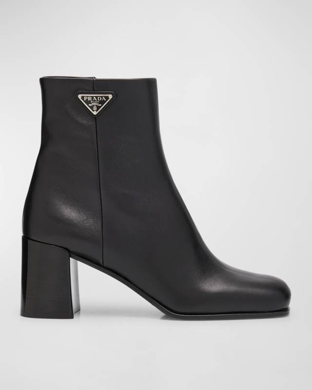 Calfskin Block-Heel Ankle Boots