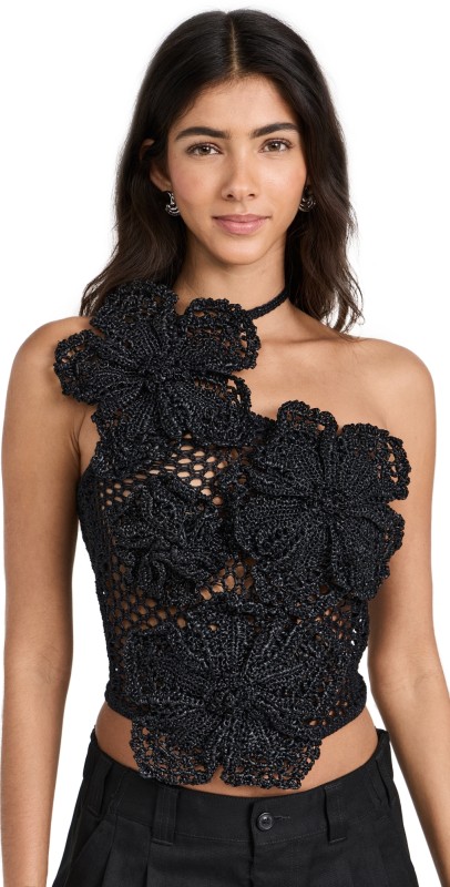 Cult Gaia Nazanin Crochet Top Black