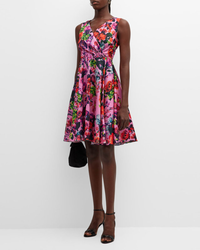 Sleeveless Pleated Floral-Print Midi Dress