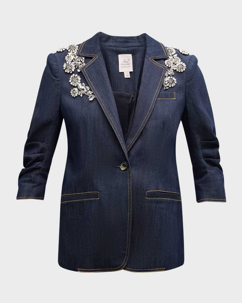 Crystal Chrysanthemum Khloe Denim Blazer
