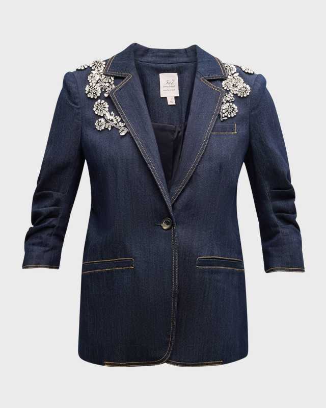 Crystal Chrysanthemum Khloe Denim Blazer