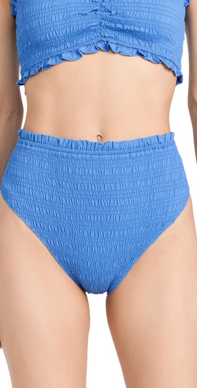Sea Brice Solid Smocked Bikini Bottoms Periwinkle