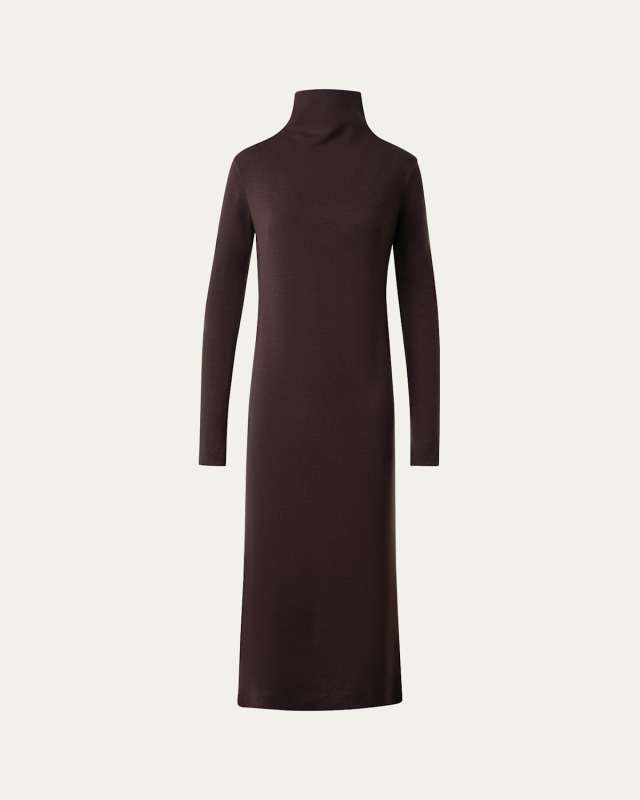 Tube Turtleneck Wool Jersey Midi Dress