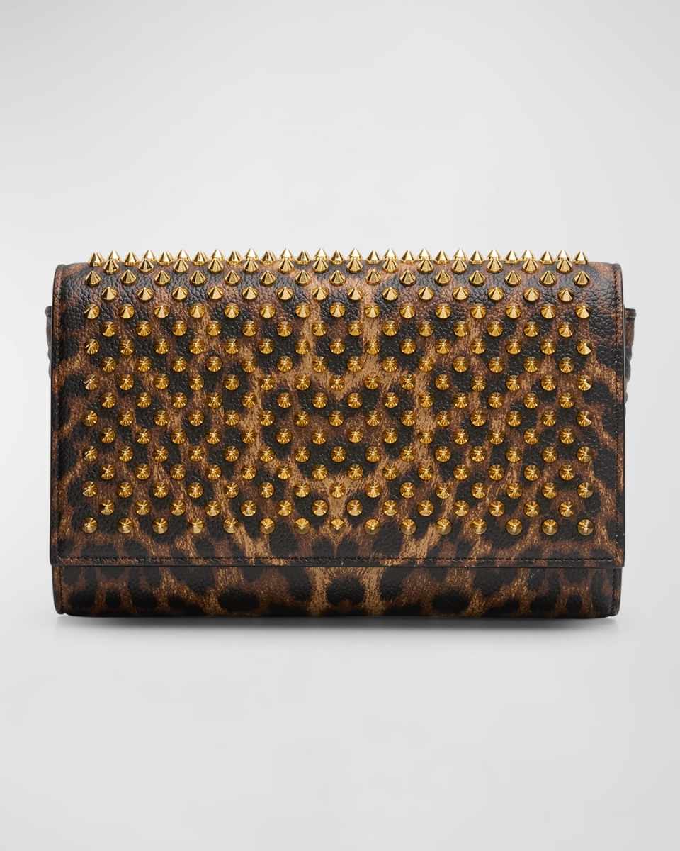 Paloma Spike Leopard-Print Leather Wallet on Chain