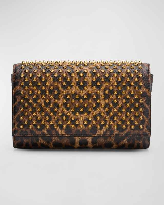 Paloma Spike Leopard-Print Leather Wallet on Chain