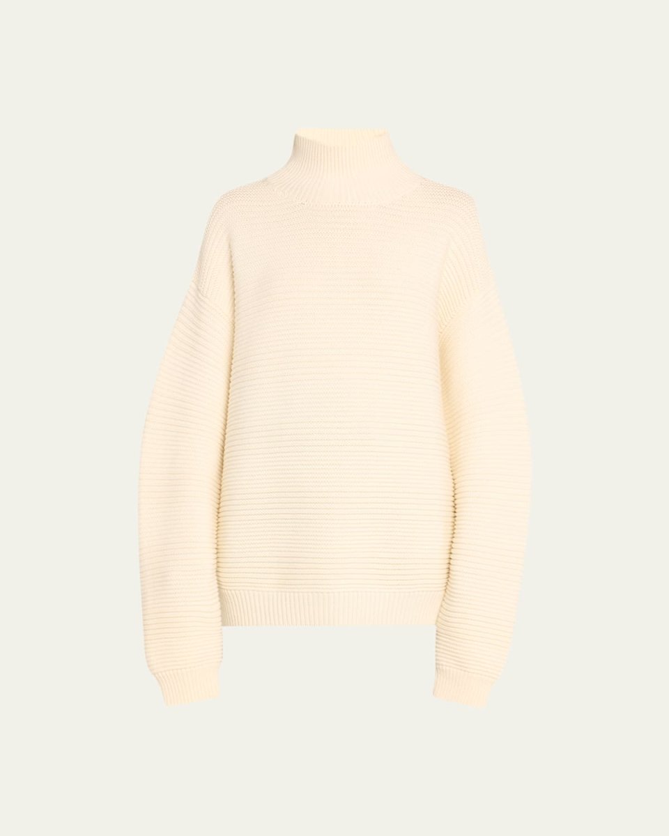 Garter Stitch High-Neck Wool Sweater