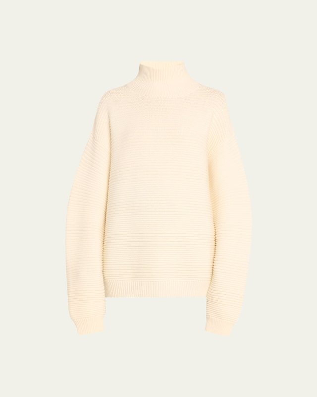 Garter Stitch High-Neck Wool Sweater