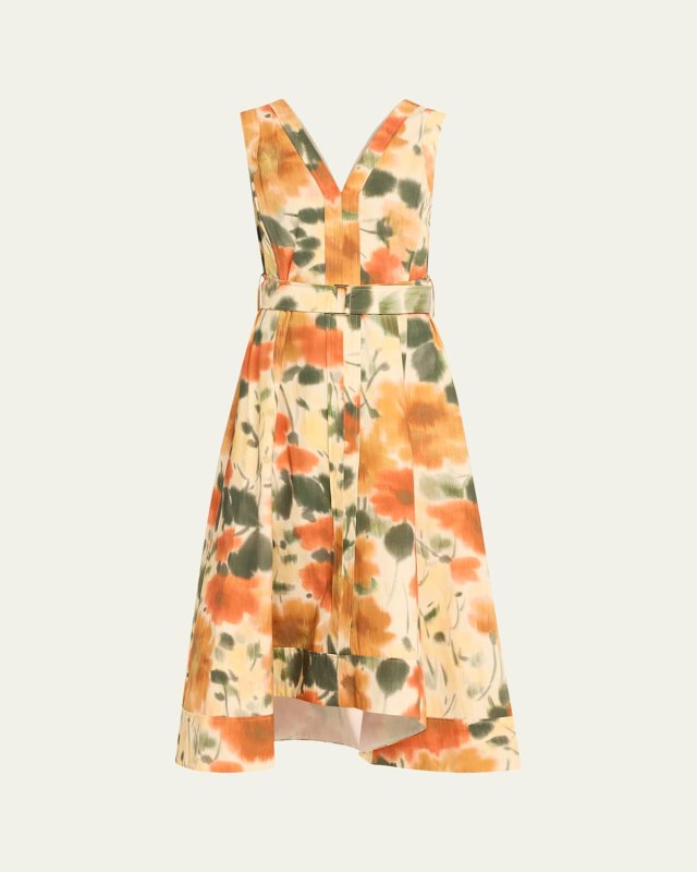 Blurred Marigold Belted Midi Dress