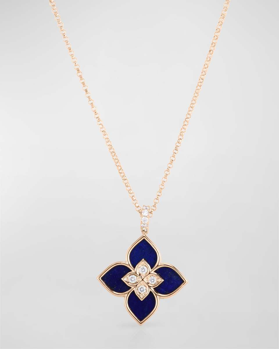 18k Rose Gold Venetian Princess Small Lapis and Diamond Pendant Necklace