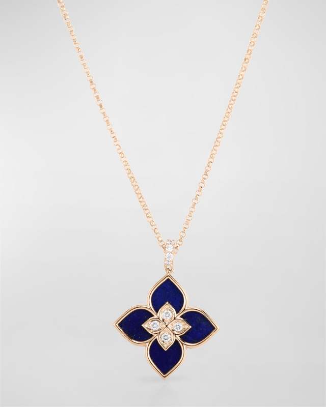 18k Rose Gold Venetian Princess Small Lapis and Diamond Pendant Necklace