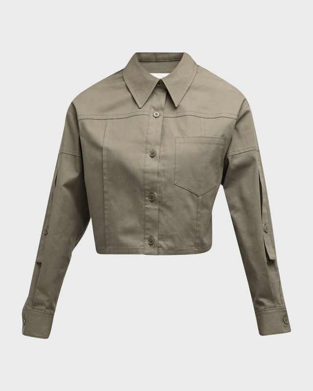 Cropped Convertible-Sleeve Shirt Jacket