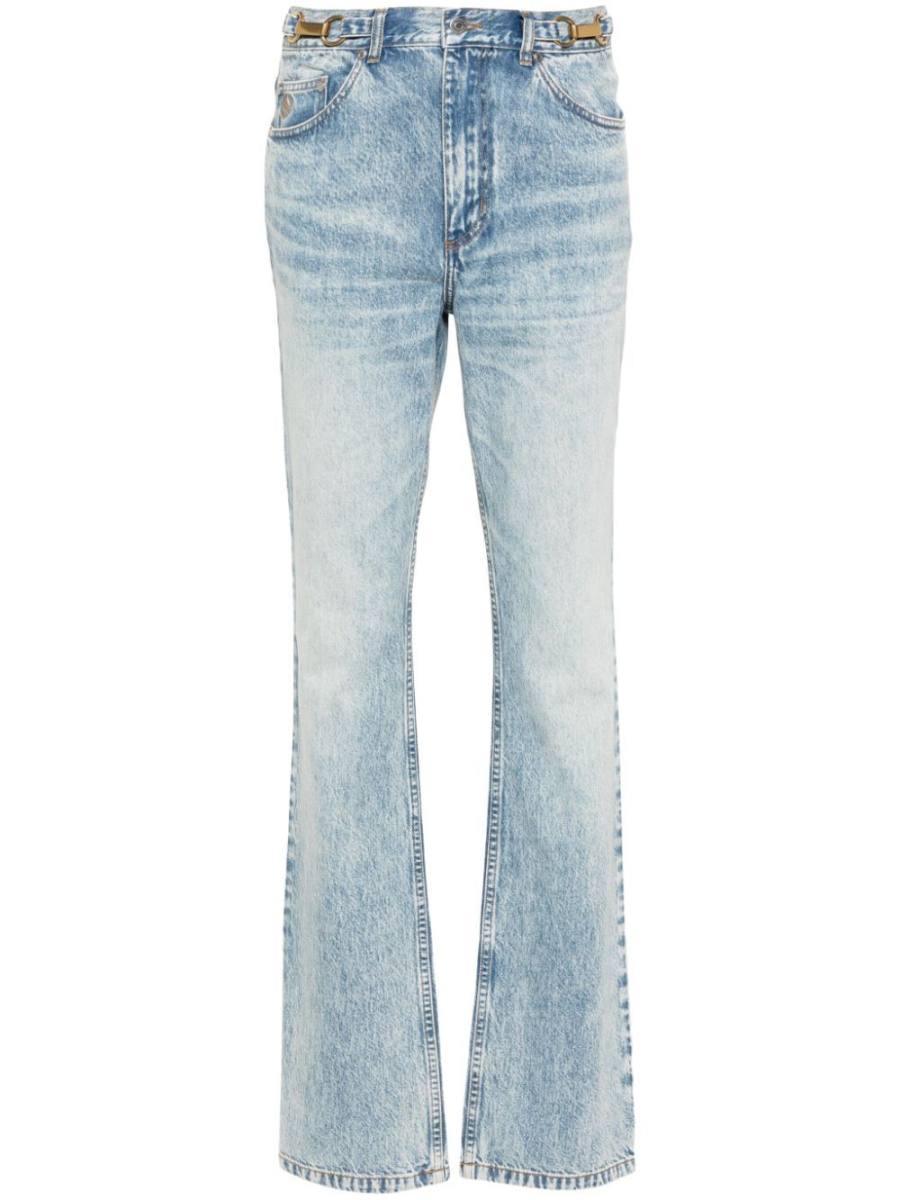 clasp-embellished tapered jeans