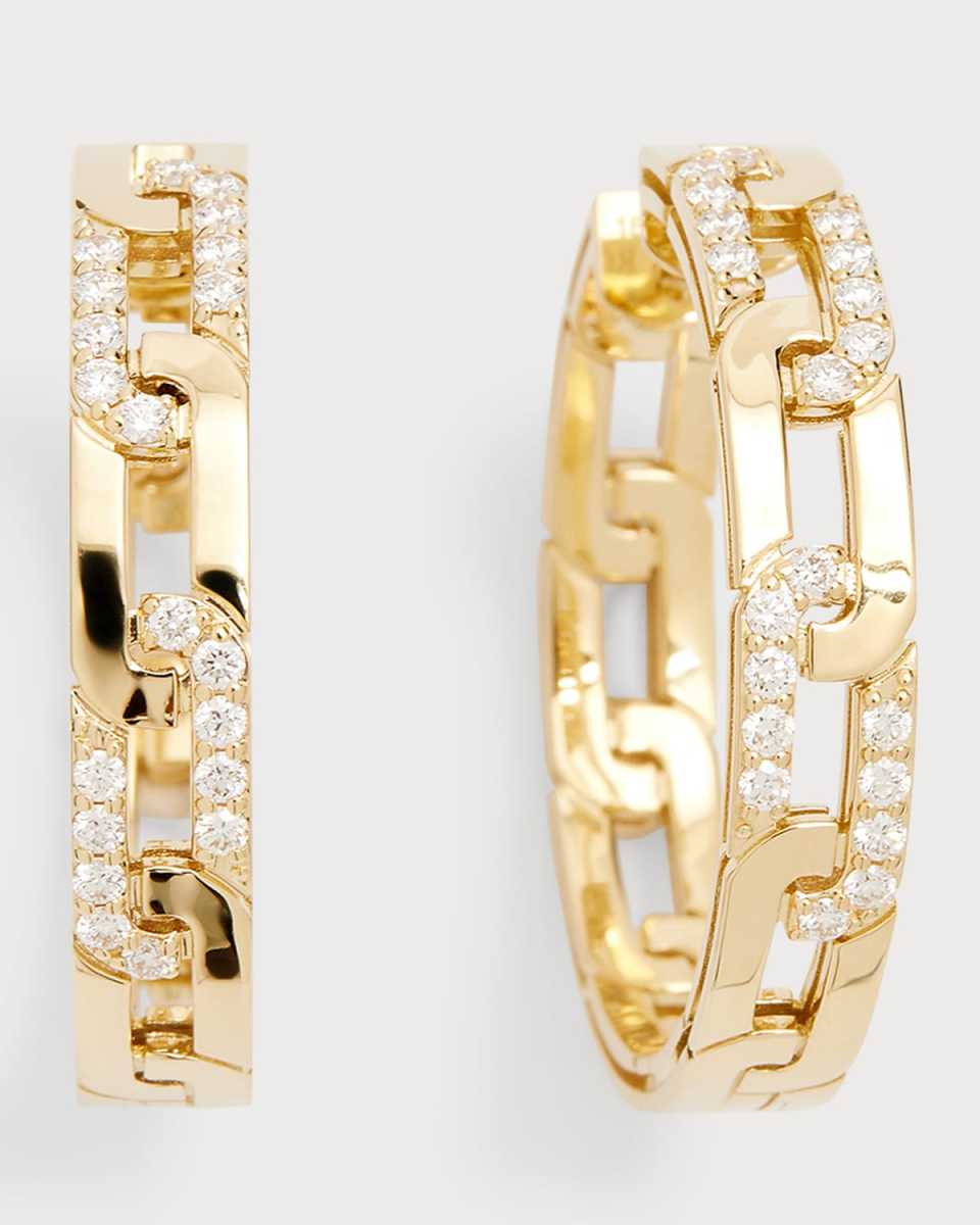18K Yellow Gold Diamond Navarra Hoop Earrings, 25mm