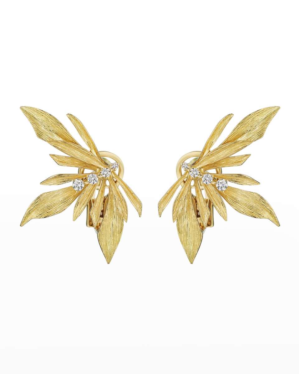 18K Bahia Yellow Gold Flower Earrings with VS-GH Diamonds