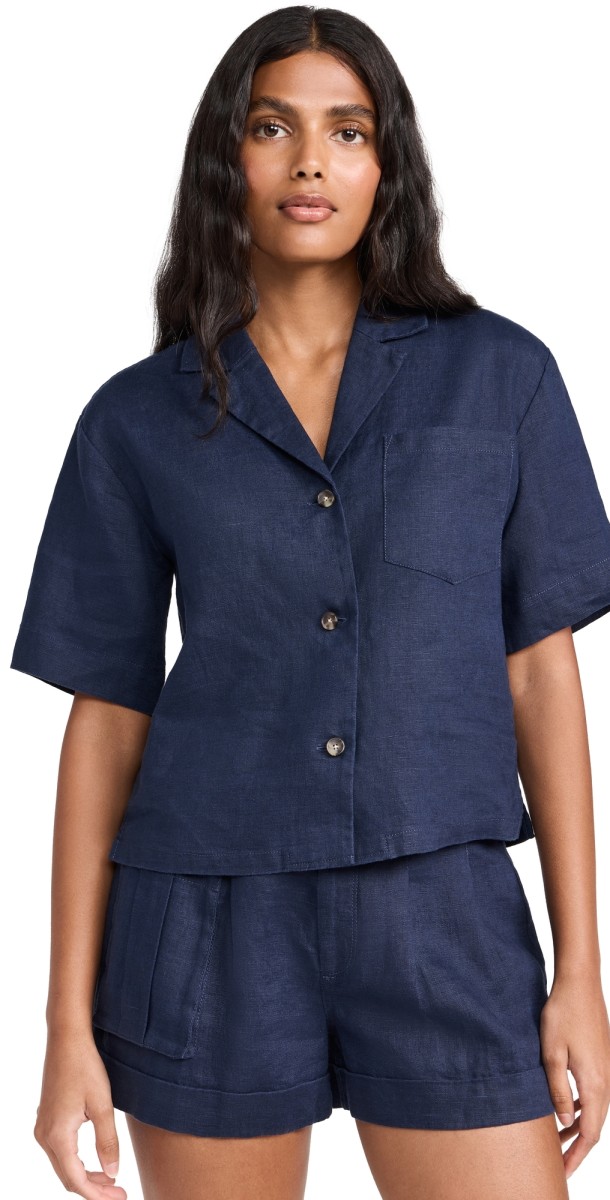 ATM Anthony Thomas Melillo Heavyweight Linen Camp Shirt Midnight
