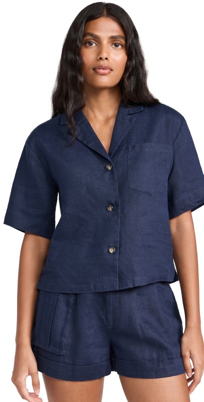 ATM Anthony Thomas Melillo Heavyweight Linen Camp Shirt Midnight