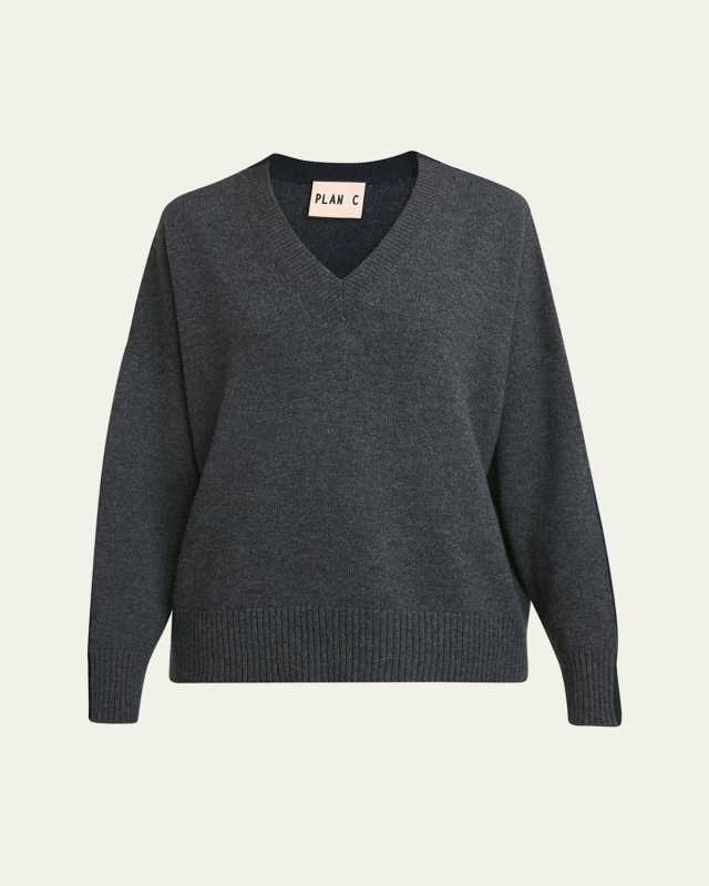 V-Neck Colorblock Cashmere Sweater